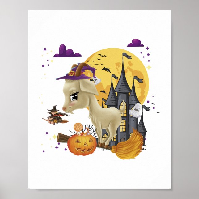 Goat Witch Broom Pumpkin Halloween Costume Poster (Front)