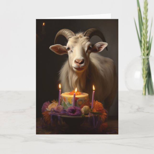 Goat with a Birthday Cake Thank You Card (Front)