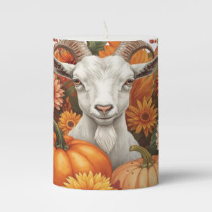 Goat with Autumn Blooms & Pumpkins Pillar Candle
