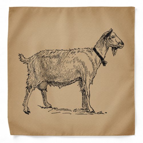 Goat with Bell Illustration Antique Aged Brown Bandana