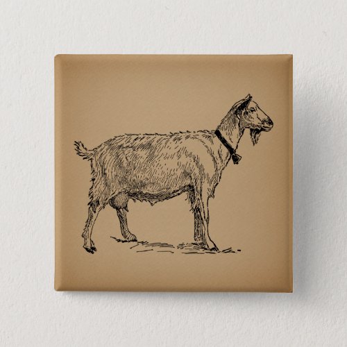 Goat with Bell Illustration Antique Aged Brown Button