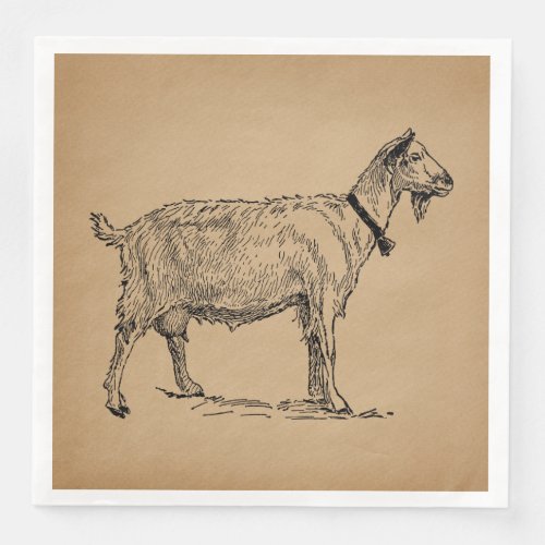 Goat with Bell Illustration Antique Aged Brown Paper Dinner Napkins