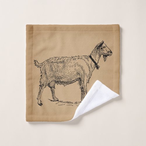 Goat with Bell Illustration Antique Aged Brown Wash Cloth