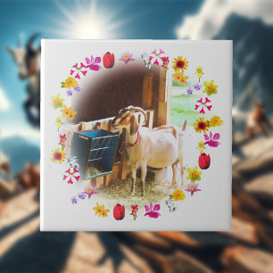 Goat With Flowers Ceramic Tile