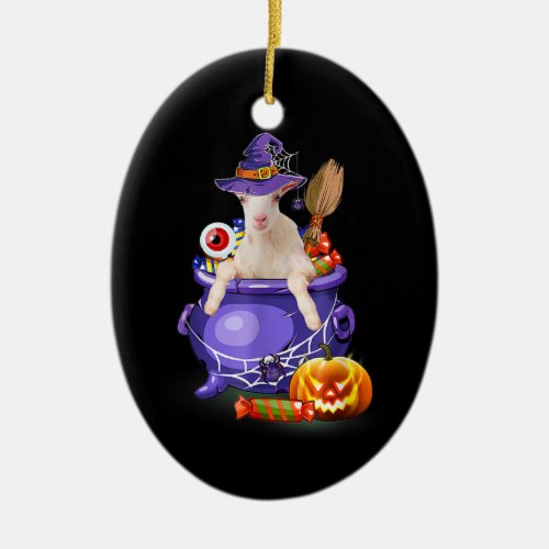 Goat With Hat Candy Pumpkin Halloween Gift Ceramic Ornament