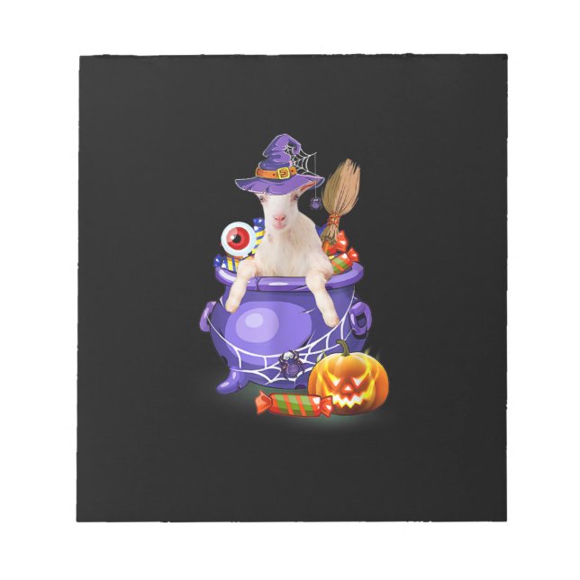 Goat With Hat Candy Pumpkin Halloween Gift Notepad (Front)