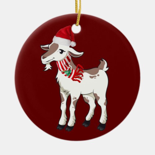 Goat With Hat Scaft Christmas Ceramic Ornament