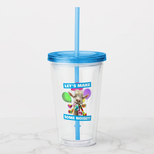 Goat with Party Blowers Acrylic Tumbler (Front)