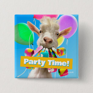 Goat with Party Blowers Button