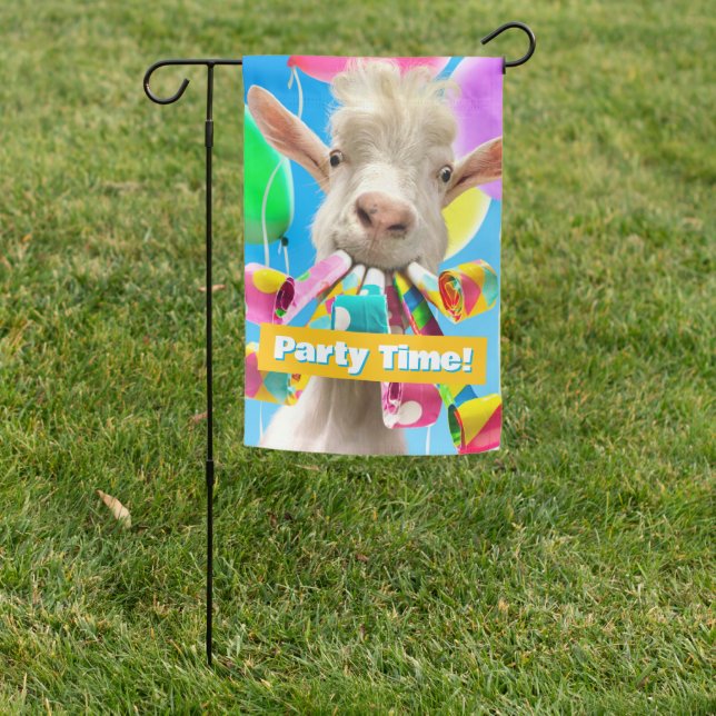 Goat with Party Blowers Garden Flag (In SItu)