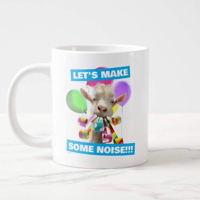 Goat with Party Blowers Giant Coffee Mug (Left)