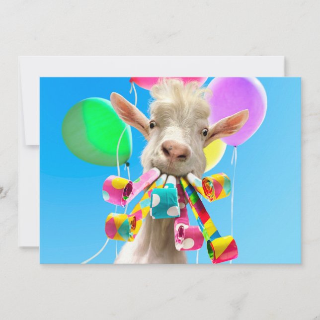 Goat with Party Blowers Invitation (Front)