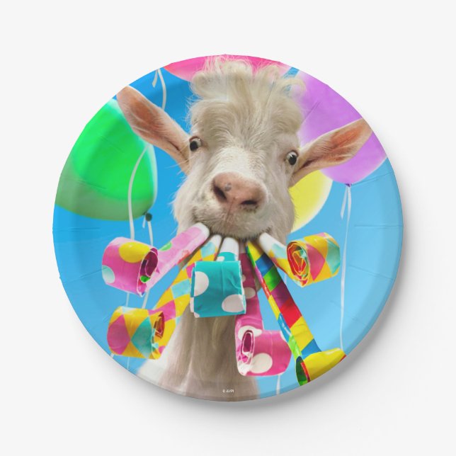 Goat with Party Blowers Paper Plates (Front)