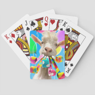 Goat with Party Blowers Poker Cards