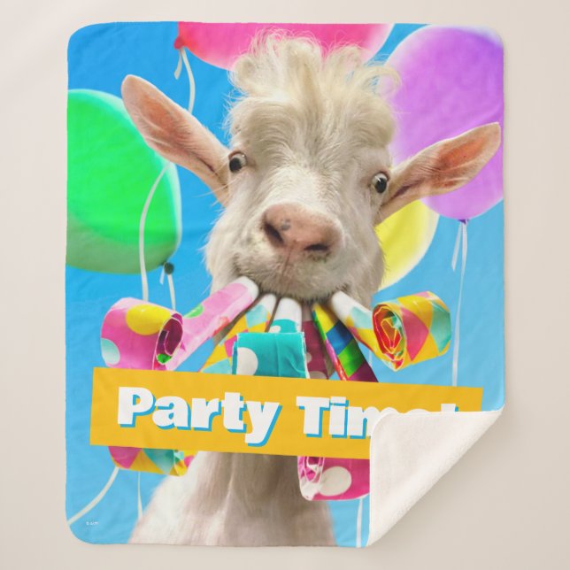 Goat with Party Blowers Sherpa Blanket (Front)