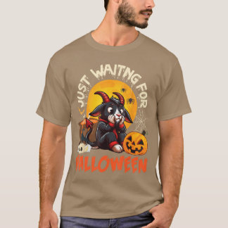 Goat with Pumpkin Bats Skull Spider Just Waiting H T-Shirt