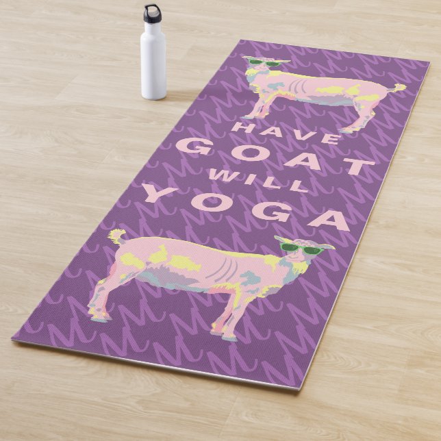 Goat Yoga Pastels On Purple Monogram Background Yoga Mat (In Situ)