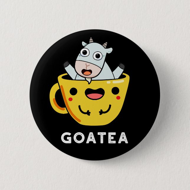 Goatea Funny Goat Tea Pun Dark BG Button (Front)
