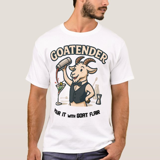 Goatender Funny Goat Bartender Pun Design T-Shirt (Front)
