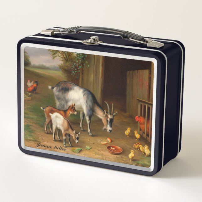 Goats And Chickens At The Farm Metal Lunch Box (Front)