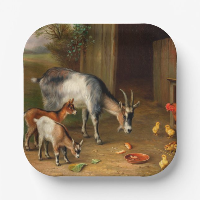 Goats And Chickens At The Farm Paper Plates (Front)