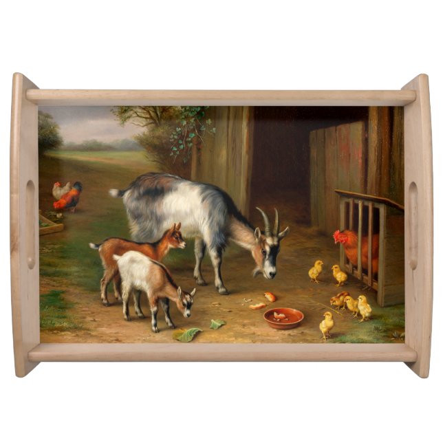 Goats And Chickens At The Farm  Serving Tray (Front)