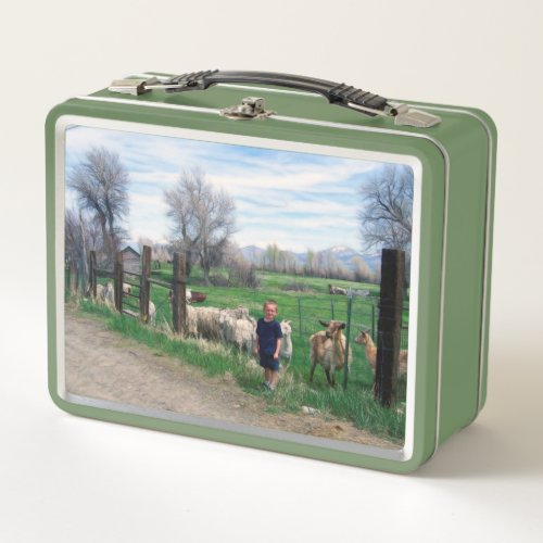 Goats and Kids at Pasture v2 Metal Lunch Box