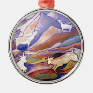 Goats and mountains metal ornament