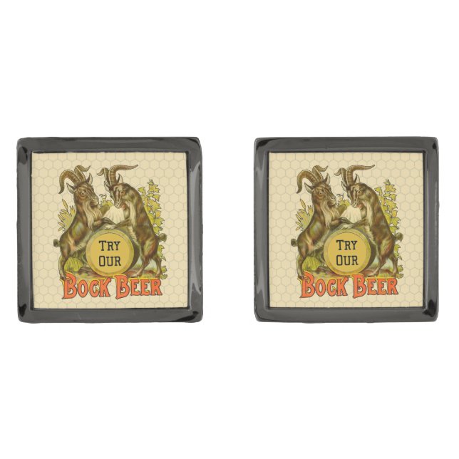Goats Bock Beer Advertising Gunmetal Finish Cufflinks (Front)