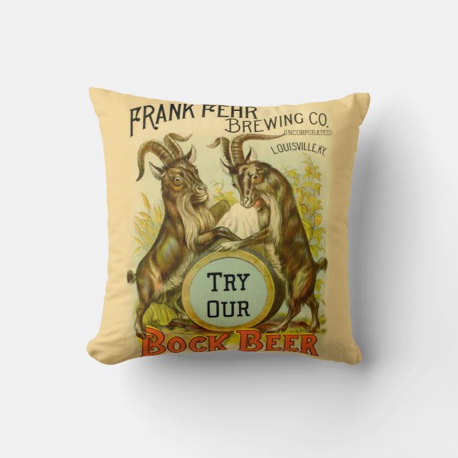 Goats Bock Beer Advertising Throw Pillow (Front)