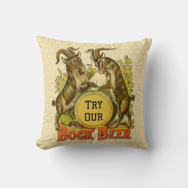 Goats Bock Beer Advertising Throw Pillow (Front)