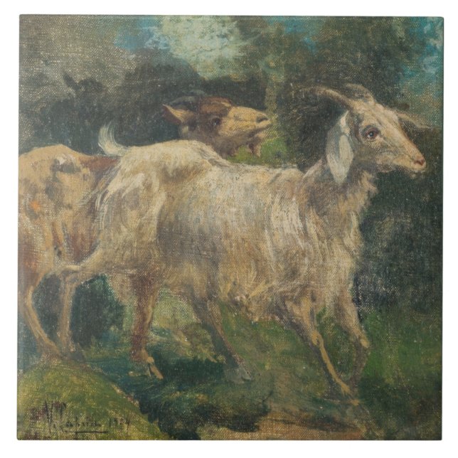 Goats (by Vincenzo Caprile) Ceramic Tile (Front)