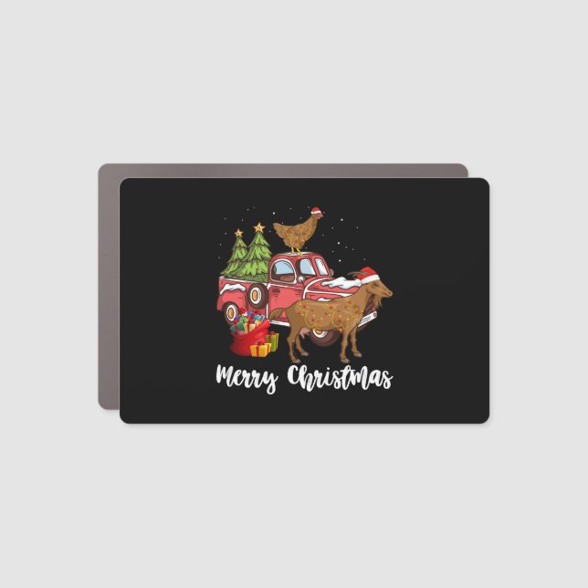 Goats Chickens And Christmas Tree Car Magnet (Front)