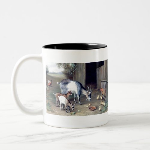 goats chicks farm animals painting Two_Tone coffee mug