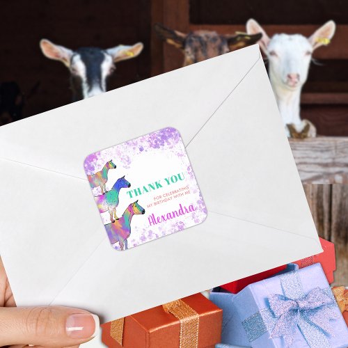 Goats Cute Farm Animal Birthday Party Thank You Square Sticker