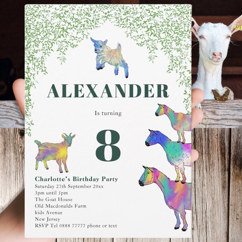 Goats Farm Animal 8th Birthday Party Invitation