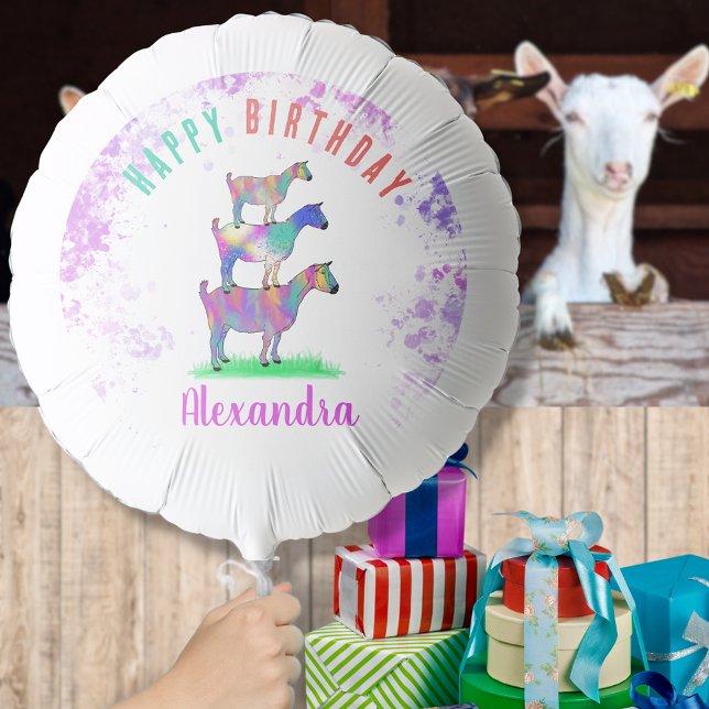 Goats Farm Animal Birthday Party Balloon (Cute goats farm animal birthday party custom balloon with colorful watercolor animal art)