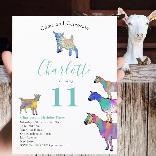 Goats Farm Animal Watercolor Birthday Party Budget Invitation Postcard