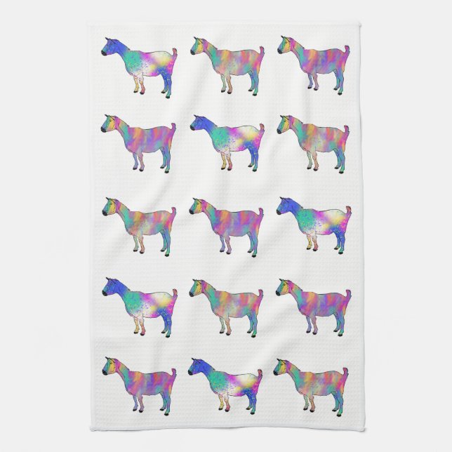 Goats Funky Colourful Illustration Artsy Animals Towel (Vertical)