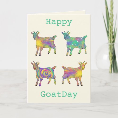 Goats Funny Colorful Animal Art Humor Birthday Card