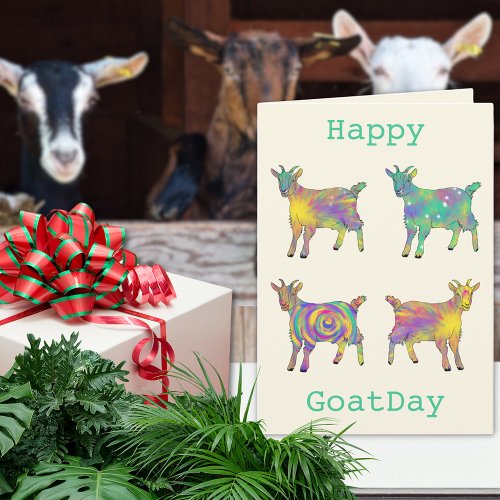 Goats Funny Colorful Animal Art Humor Birthday Card