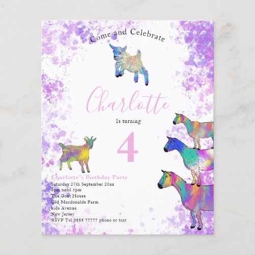 Goats Girls Birthday Party Pink Budget Flyer
