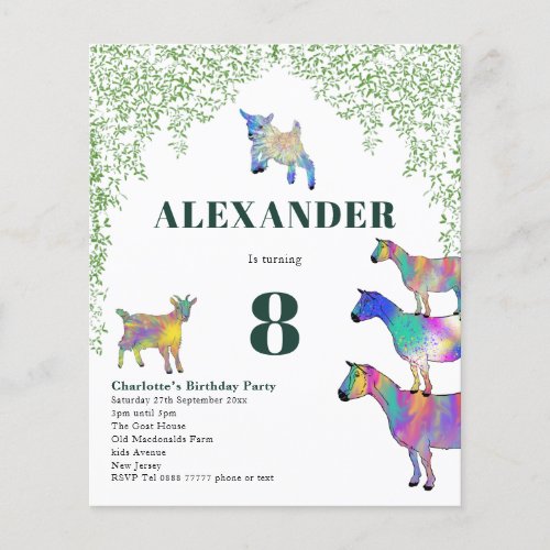 Goats Greenery Watercolor Birthday Party Budget Flyer
