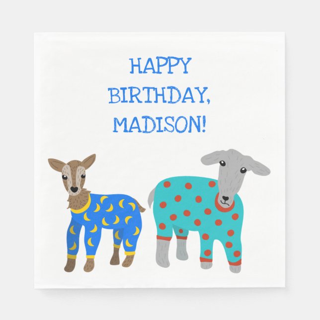 Goats in Pajamas Kids Slumber Party Napkins (Front)
