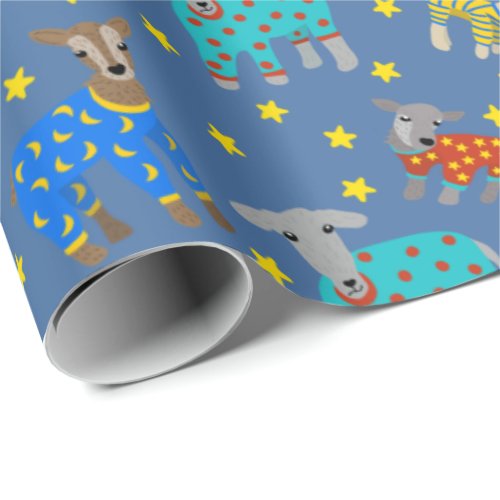 Goats in Pajamas with Stars Blue Patterned Wrapping Paper