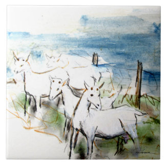 Goats in Trouble Ceramic Tile