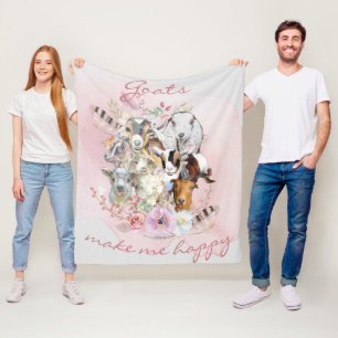 Goats Make me Happy Watercolor Goat Portraits Fleece Blanket