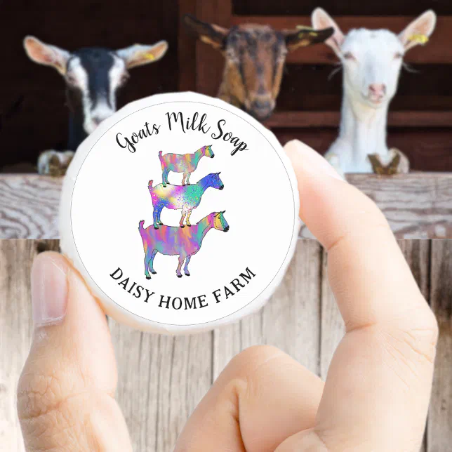 Goats Milk Soap add Name Colorful Farm Animal Art Classic Round Sticker ...