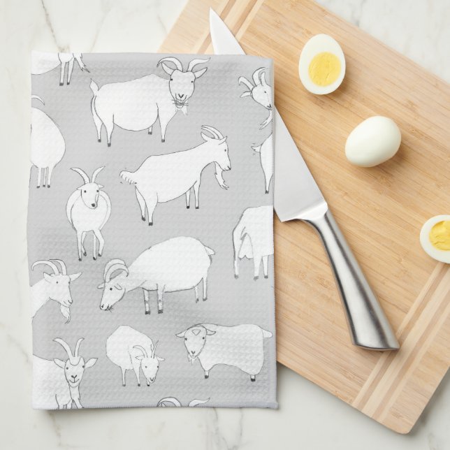 Goats playing - Gray Kitchen Towel (Quarter Fold)