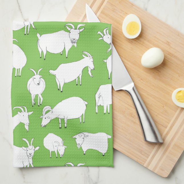 Goats playing - green kitchen towel (Quarter Fold)